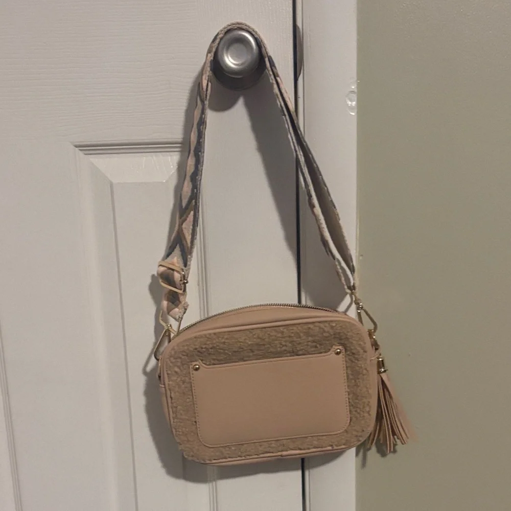 Elegant Tan Crossbody Bag with Tassel